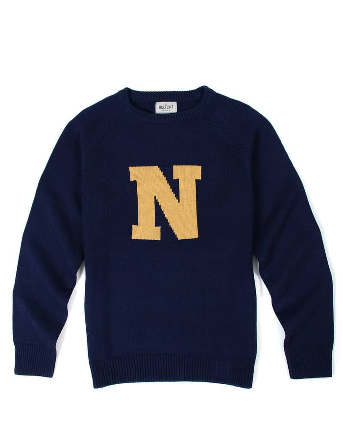 Merino Navy Letter Sweater